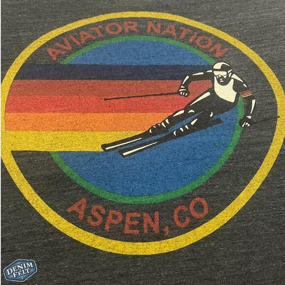 AVIATOR NATION Women’s Charcoal ASPEN CO  BOYFRIEND Crop Graphic TEE/T-Shirt - Picture 9 of 15